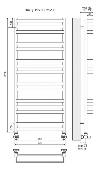 Водяной полотенцесушитель Terminus Линц П15 500х1200